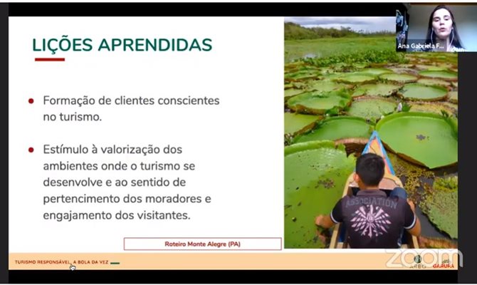 Ana Gabriela Fontoura da Estação Gabiraba iniciou o encontro falando sobre a atuação do Turismo de Base Comunitária e o que podemos aprender com ele Ana Gabriela Fontoura da Estação Gabiraba iniciou o encontro falando sobre a atuação do Turismo de Base Comunitária e o que podemos aprender com ele