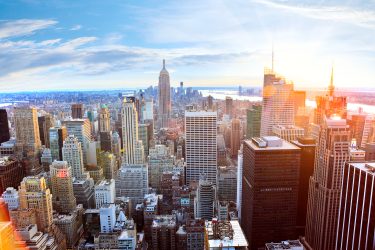Aerial,View,Of,Manhattan,Skyline,At,Sunset,,New,York,City
