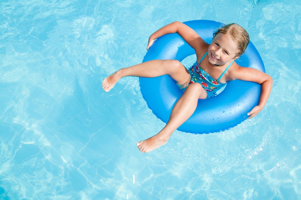Swimming,,Summer,Vacation, ,Lovely,Girl,Playing,In,Blue,Water